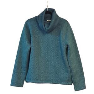 J. Crew Herringbone Pullover Funnelneck Sweatshirt, Fleece Lining Sz XL Green